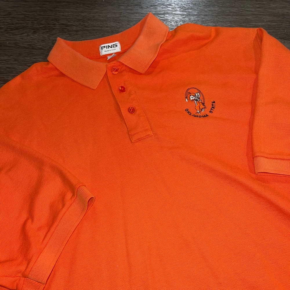 Vintage Ping Mens XL Orange Polo Oklahoma State Cowboys Pistol Pete Made in USA